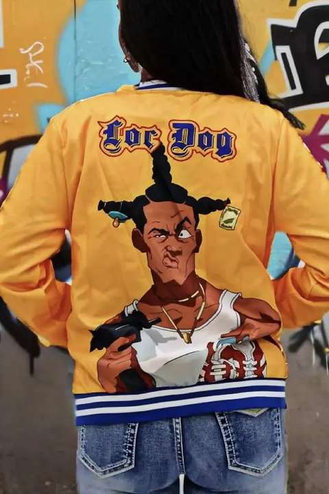 Letter & Cartoon Print Button Up Bomber Jacket