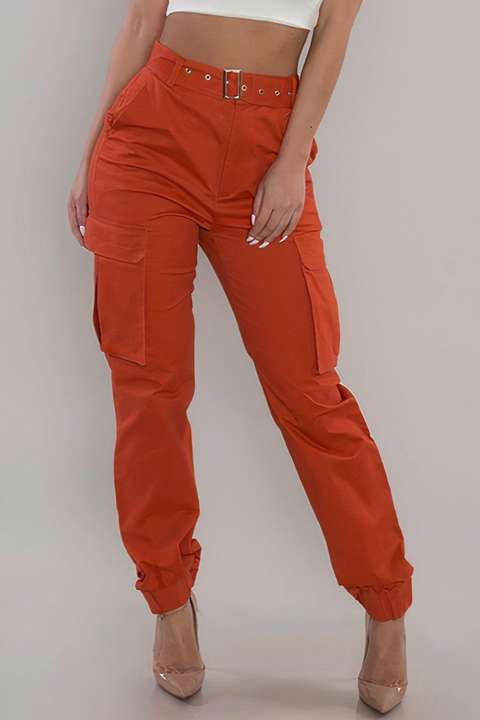 Pantalones Cargo S lidos De Talla Alta Con Bolsillos M ltiples Sin