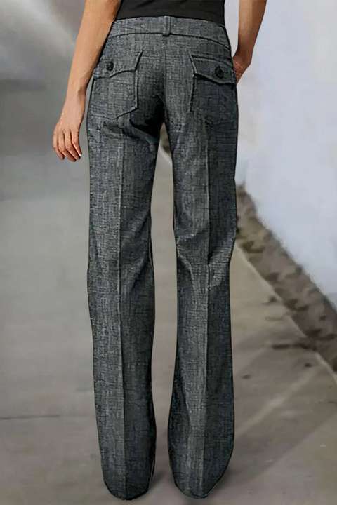 Solid Flap Pocket Button Up Mid Rise Straight Leg Pants