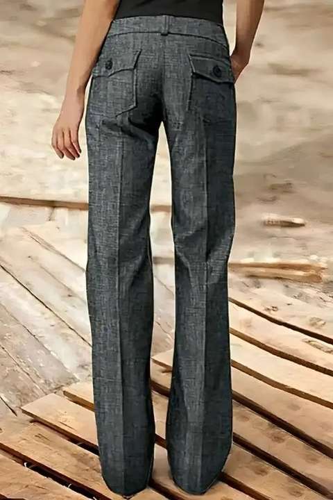 Solid Flap Pocket Button Up Mid Rise Straight Leg Pants