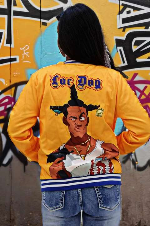 Letter & Cartoon Print Button Up Bomber Jacket