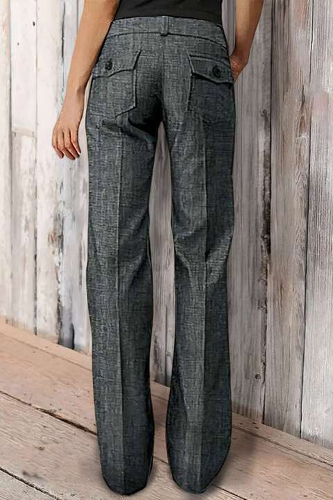 Solid Flap Pocket Button Up Mid Rise Straight Leg Pants