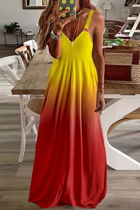 red orange yellow sunset ombre dress Vestido Maxi Under The Sun Ombre - Naranja/Combinado