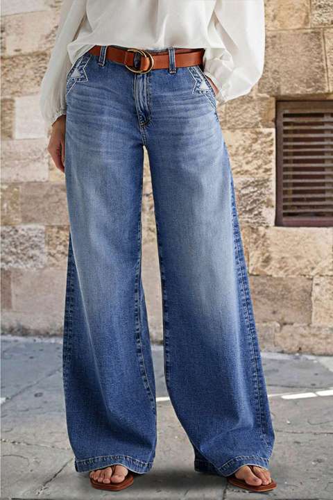 Flamingals Vintage Jeans – Straight Leg, Mittlere Taille, Gestreift & Dehnbar, Ohne Gürtel
