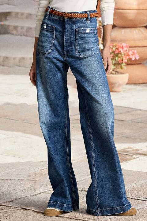 Jean Sans Ceinture Taille Haute Jambes larges et Multipoches Delave Flamingals by Flamingo Shop