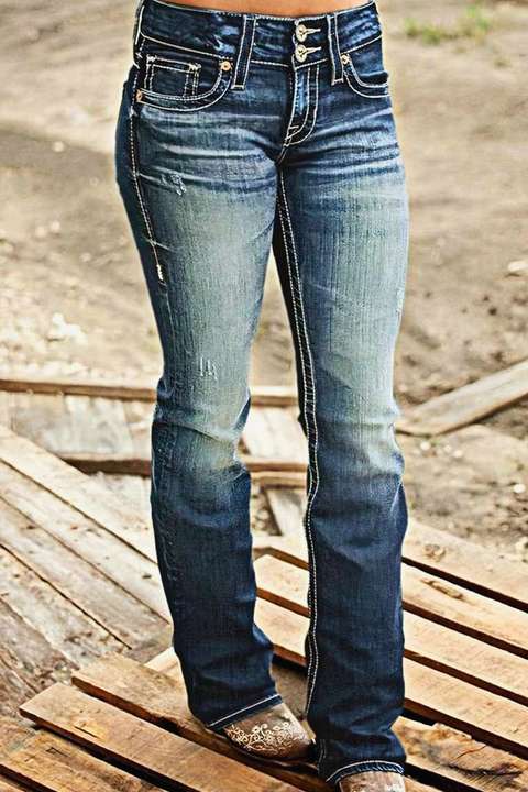 Double Button Mid Waist Bootcut Jeans