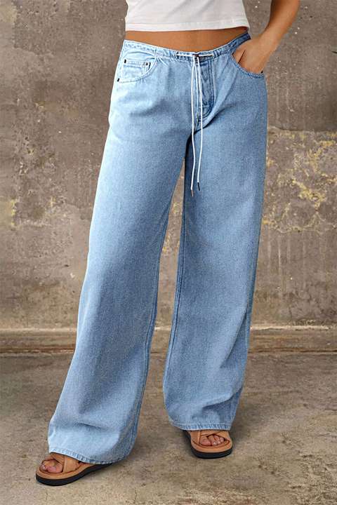 Wash Raw Hem Flap Pocket Wide Leg Low Rise Jeans
