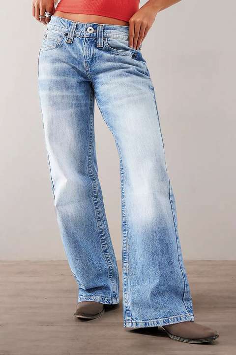 Wash Stitch Detail Stretchy Low Waist Straight Leg Jeans