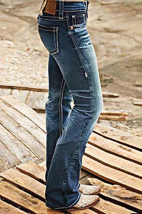Double Button Mid Waist Bootcut Jeans