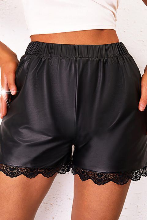 Faux Leather Contrast Lace Shorts gallery 1