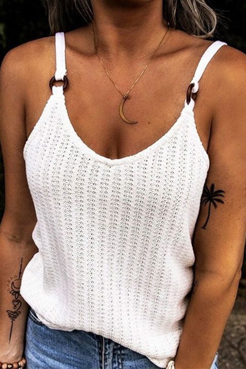 Flamingo Solid Knit Ring Linked Cami Top