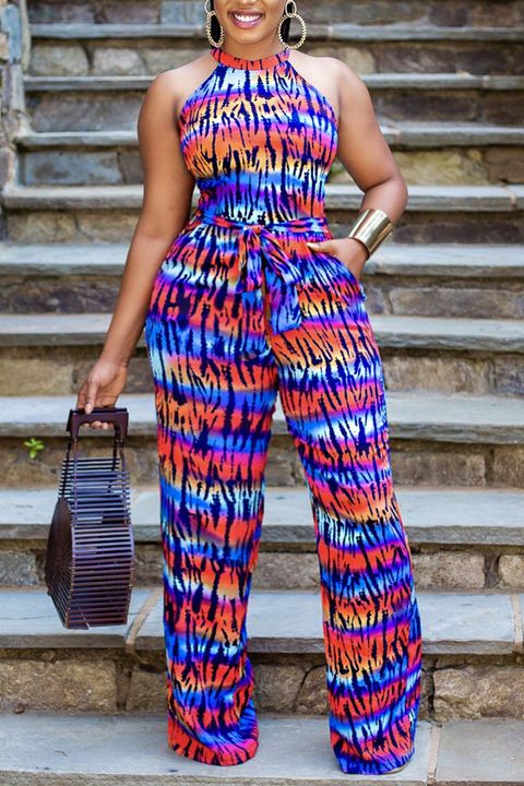 Allover Print Belted Wide Leg Jumpsuit gallery 1