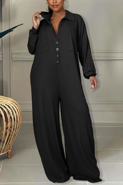 Solid Button Front Dual Pocket Oversized Jumpsuit gallery 1