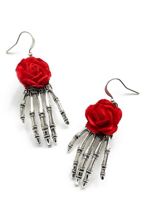 Rose & Skeleton Hand Drop Earrings gallery 1