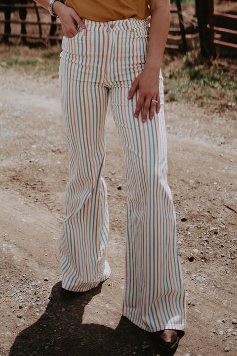 Striped Patched Detail High Waist Flare Pants gallery 1