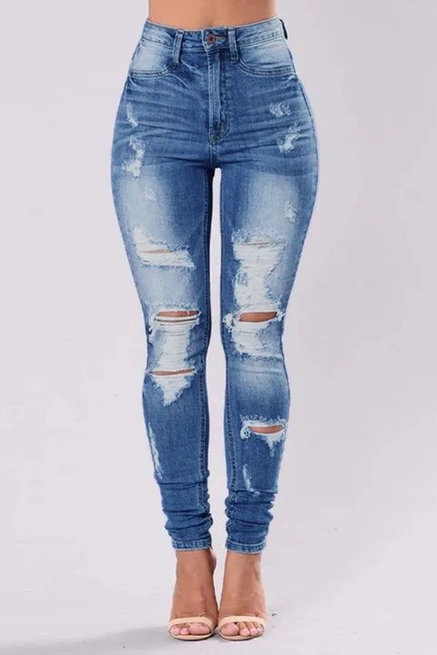 Knee Distressed Butt Lifting Skinny Jeans gallery 1