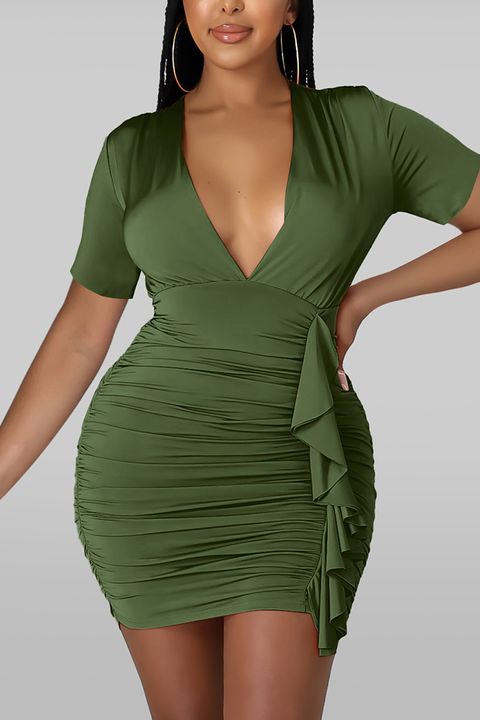 Draped Front Ruched Plunging Neck Mini Dress gallery 1