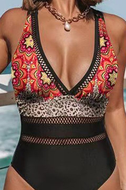 Flamingo Allover Print Hollow Out Crisscross Back One Piece Swimsuit
