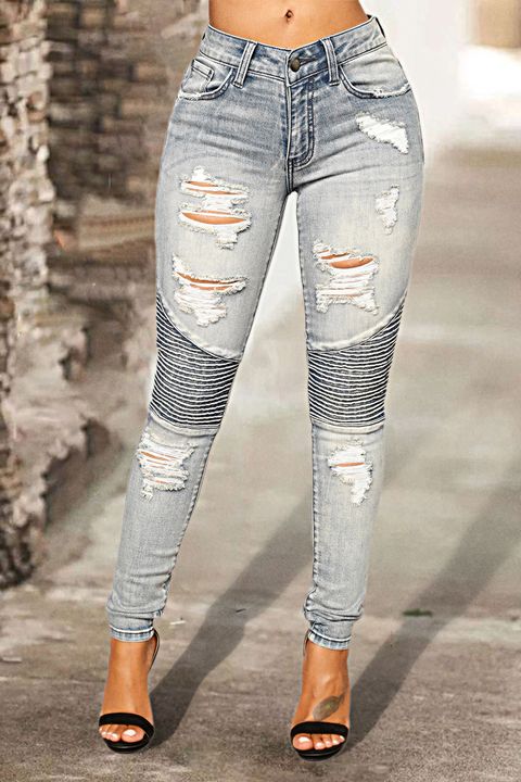 Flamingo Vintage Distressed Stitch Trim Skinny Jeans