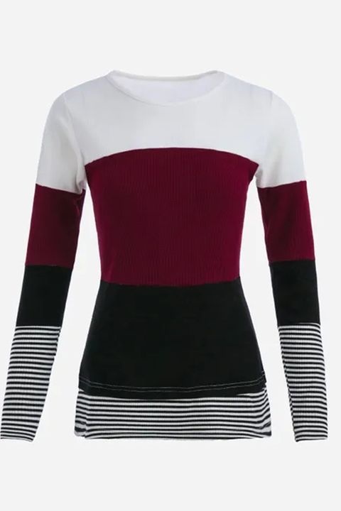 Colorblock Striped Print Round Neck Sweater gallery 1