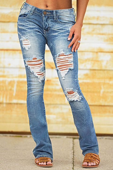 Flamingo Ripped Low Waist Bootcut Jeans