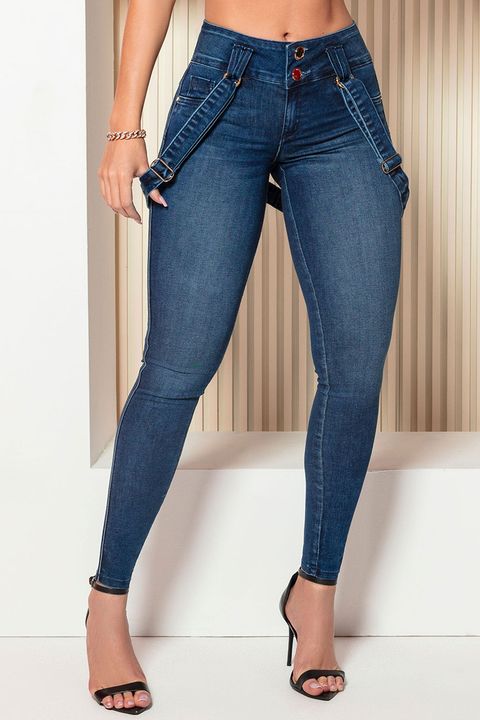 Double Button High Waist Removable Suspender Jeans gallery 1