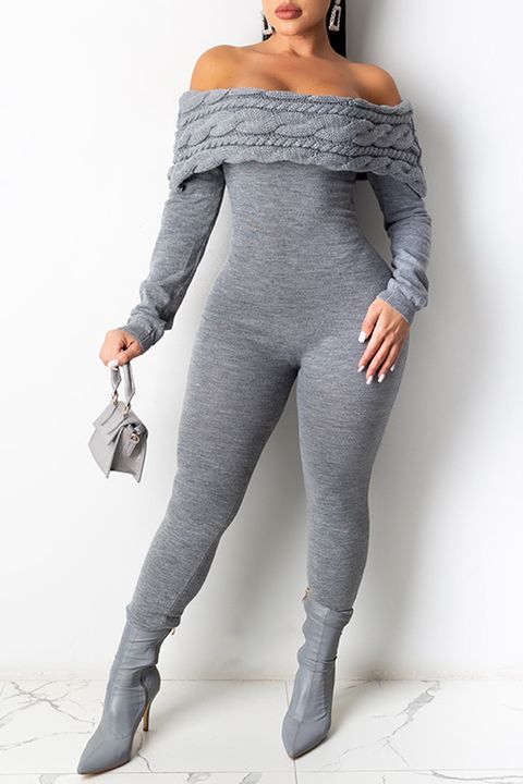 Flamingo Cable Knit Fold Over Skinny Jumpsuit