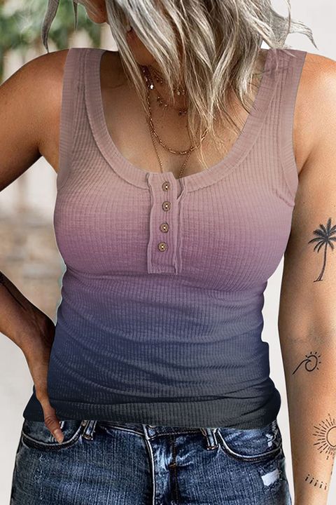 Ombre Rib-Knit Button Detail Tank Top gallery 1