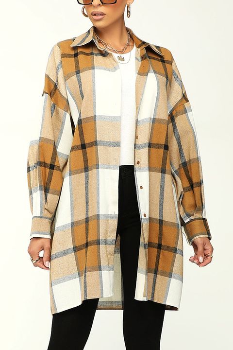Plaid Pattern Button Up Drop Shoulder Shacket gallery 1