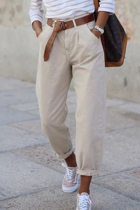 Solid High Waist Straight Leg Pants Without Belt gallery 1