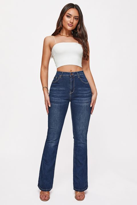 Embroidery Pocket Detail Mid Waist Flare Jeans gallery 1