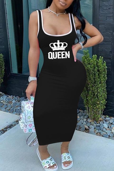 Letter & Crown Graphic Contrast Piping Tank Dress gallery 1