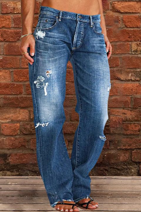 Ripped Low Waist Straight Leg Jeans gallery 1