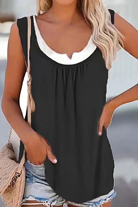 Contrast Trim Ruched Sleeveless Tank Top gallery 1