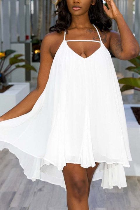 Solid Cut Out Ruffle Trim Backless Halter Dress gallery 1