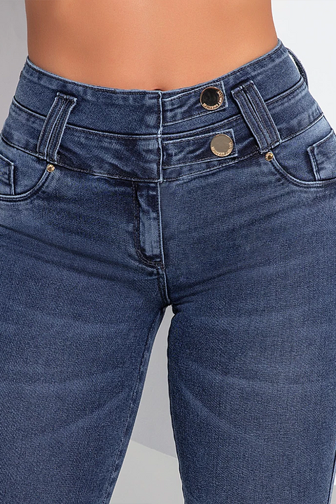 Butt Lifting Oblique Button Detail High Waist Skinny Jeans gallery 1