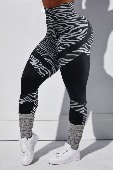 Colorblock Zebra Striped Pattern High Waist Sports Leggings gallery 1