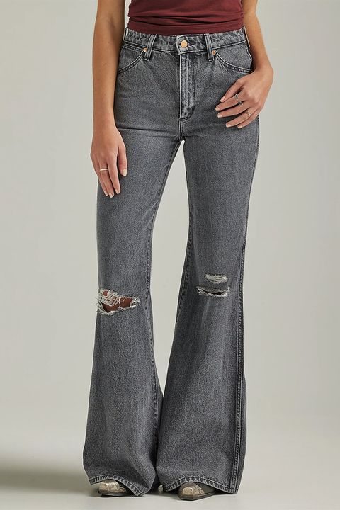 Flamingo Distressed Knee High Rise Flare Jeans