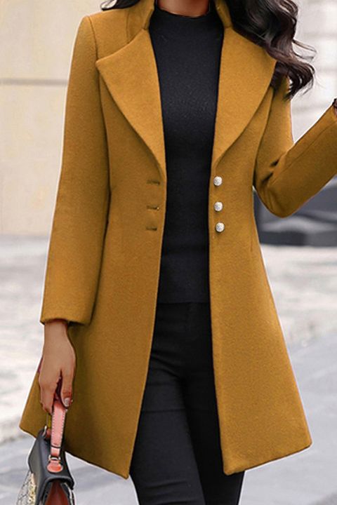 Solid Button Fly Lapel Neck Coat gallery 1