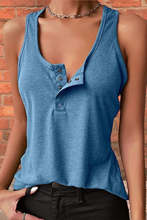 Solid Button Front Scoop Neck Tank Top gallery 1