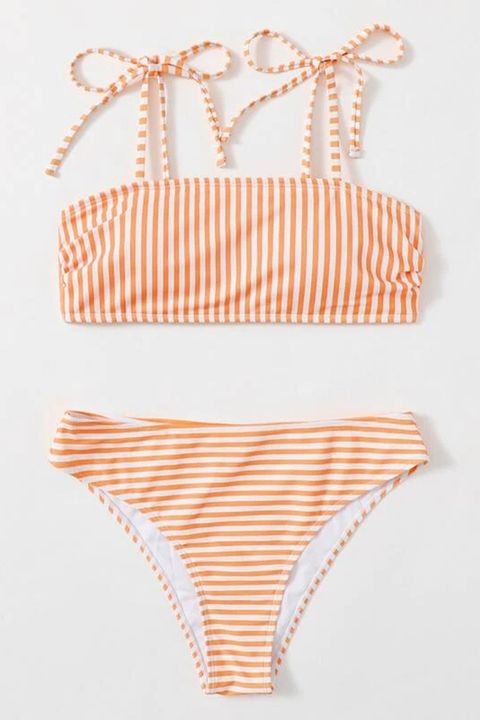 Flamingo Striped Self-Tie High Waist Bikini Set