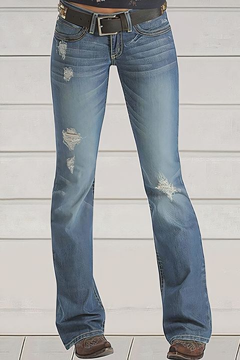 Vintage Ripped Low Waist Bootcut Jeans Without Belt gallery 1