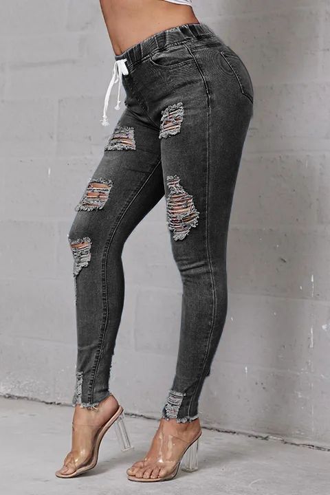 Plus Extreme Distressed Drawstring 