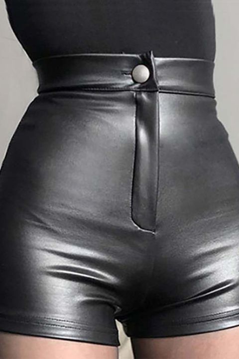 Zip Fly Single Button High Waist PU Leather Shorts gallery 1