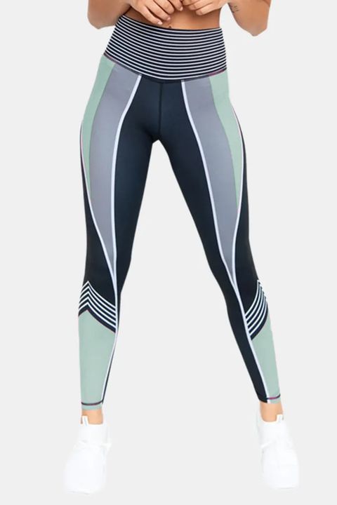 Stripe Colorblock Wide Waistband Cropped Sports Leggings gallery 1