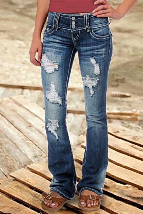 Flamingo Vintage Low Waist Ripped Button Up Jeans
