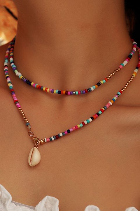 Flamingo Colorful Beaded Shell Charm Necklace