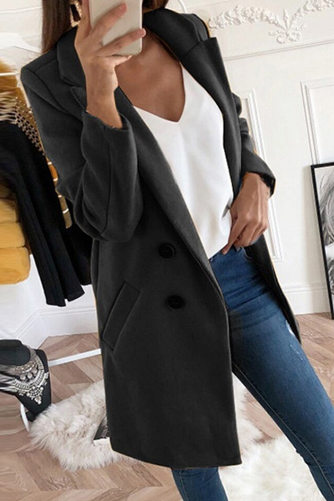 Solid Slant Pocket Double Breasted Coat gallery 1