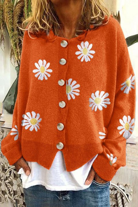 Daisy Print Button Up Cardigan gallery 1