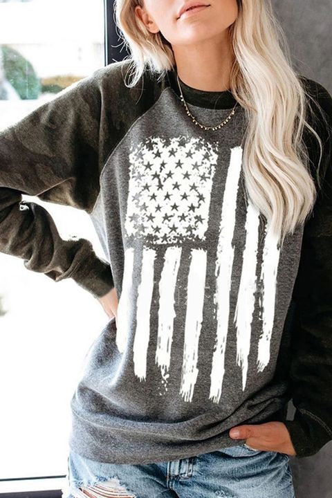 American Flag & Camo Print Raglan Sleeve Round Neck Sweatshirt gallery 1